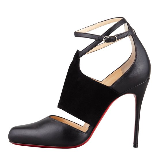Christian Louboutin Trotter Banded Strappy Pumps Black Leather Suede Ankle Wrap - Picture 1 of 15
